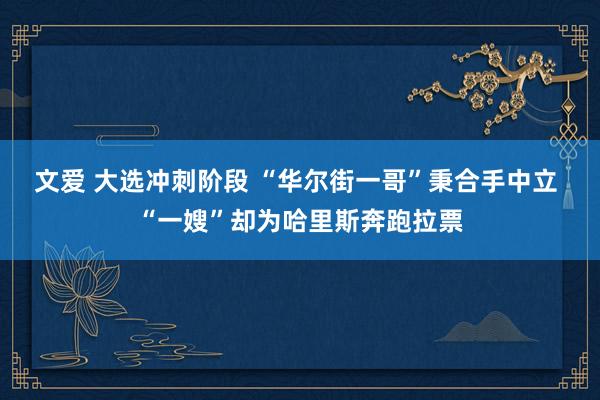 文爱 大选冲刺阶段 “华尔街一哥”秉合手中立 “一嫂”却为哈里斯奔跑拉票