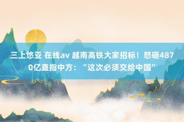 三上悠亚 在线av 越南高铁大家招标！怒砸4870亿直指中方：“这次必须交给中国”