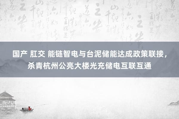 国产 肛交 能链智电与台泥储能达成政策联接，杀青杭州公亮大楼光充储电互联互通