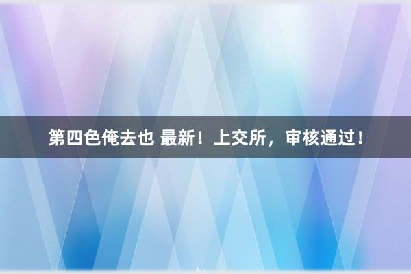 第四色俺去也 最新！上交所，审核通过！