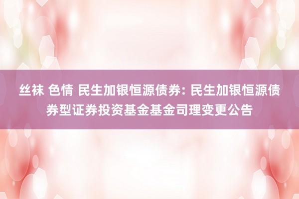 丝袜 色情 民生加银恒源债券: 民生加银恒源债券型证券投资基金基金司理变更公告