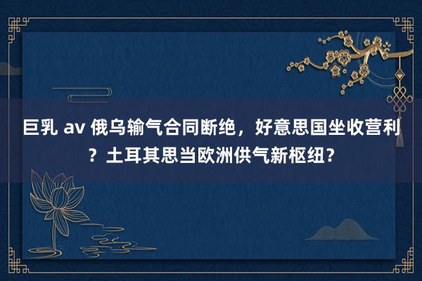 巨乳 av 俄乌输气合同断绝，好意思国坐收营利？土耳其思当欧洲供气新枢纽？