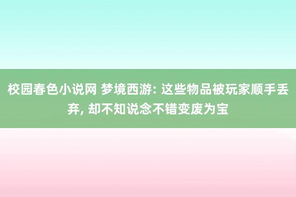 校园春色小说网 梦境西游: 这些物品被玩家顺手丢弃， 却不知说念不错变废为宝